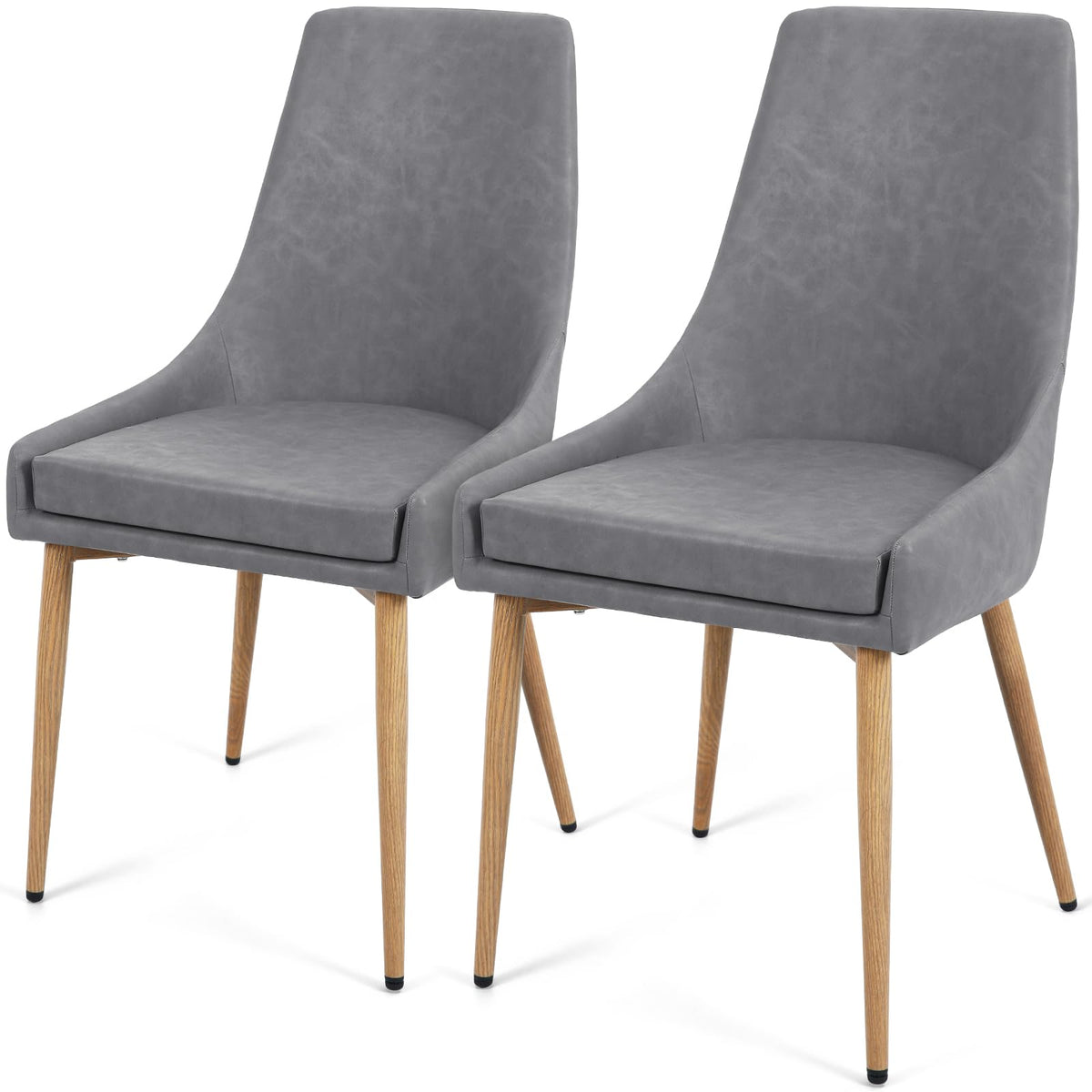 E&D Furniture Dining Chairs,Living Room Chair Set Of 2 Retro Faux Pu Leather Grey Kitchen And Dining Room Chairs 2 Pack Fabric D
