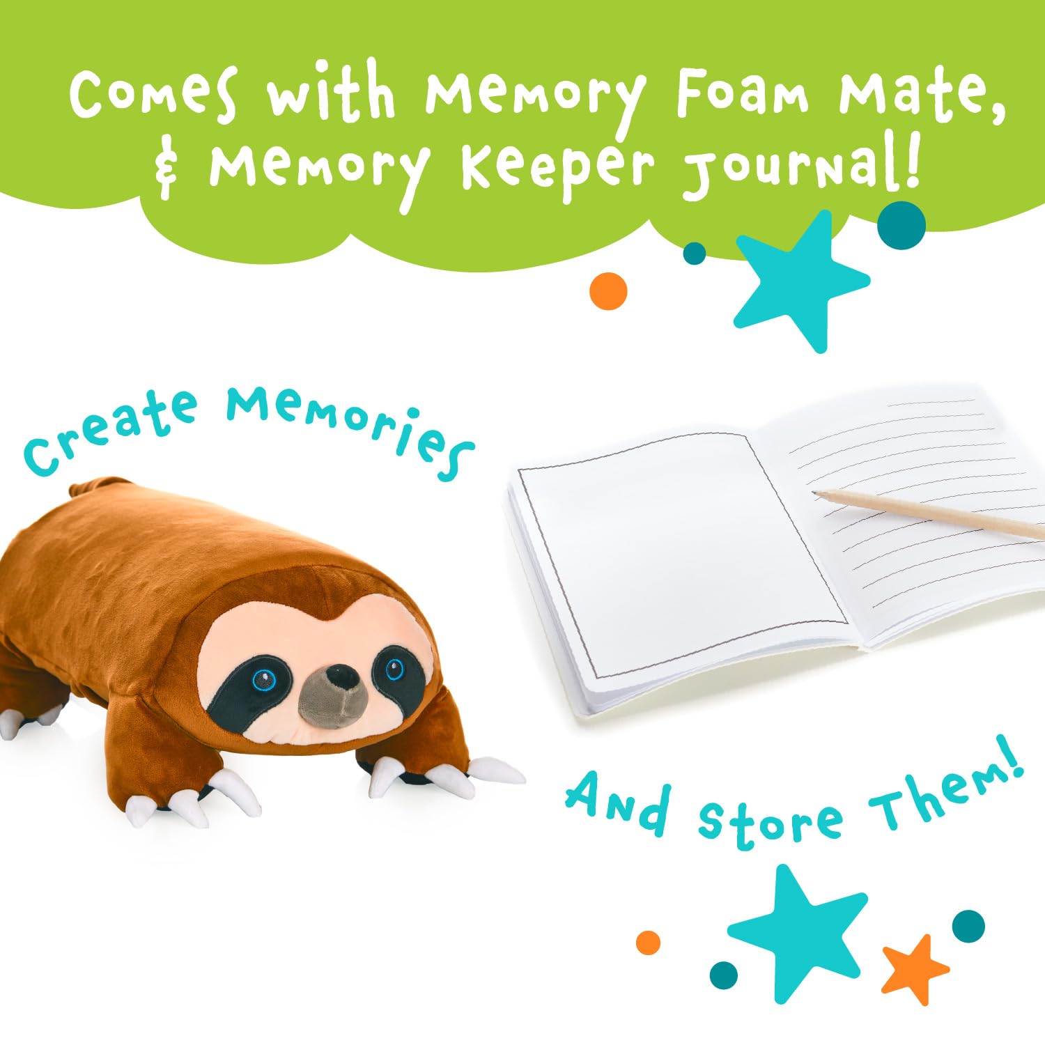 Memory Mates Lynn The Sloth Memory Foam Pillow Plush,15    Stuffed Animal