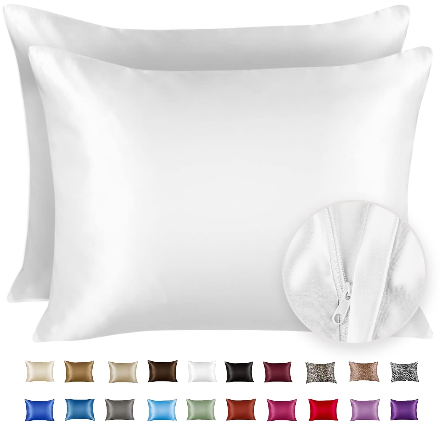 Shopbedding Satin Pillowcase For Hair And Skin Silk Pillowcases - 2 Pack, Satin Pillowcases With Zipper Closure, Satin Pillow Ca
