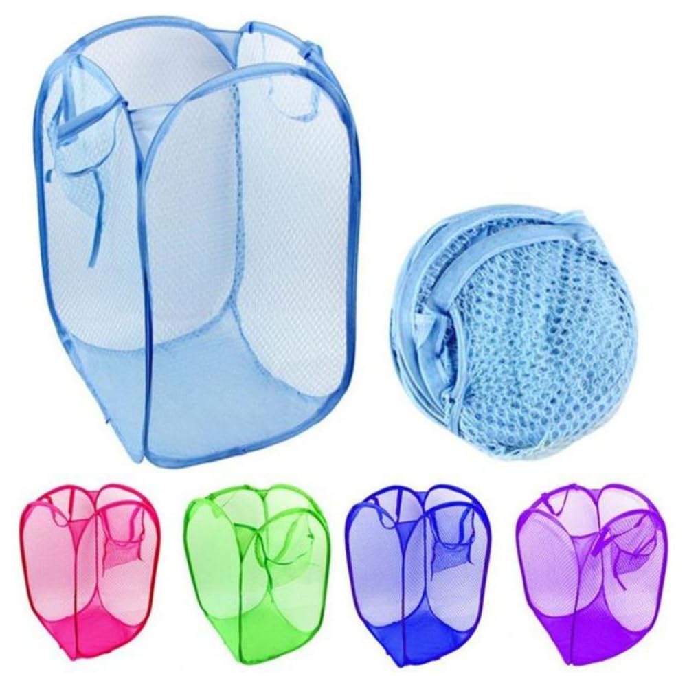 AAA Nylon Mesh Laundry Bag for Clothes | Foldable Popup Collapsible Basket |Portable for Dirty Cloth,Storage Kids room,Bedroom,H