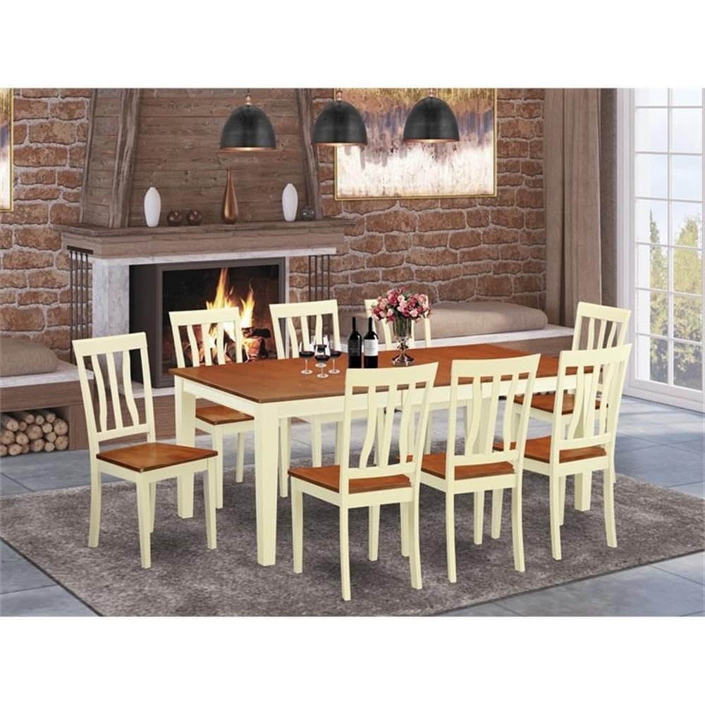 East West Furniture QUAN9-WHI-W 9 Piece Dining Room Furniture Set Includes a Rectangle Kitchen Table with Butterfly Leaf and 8 Dining Chairs, 40x78 Inch, Buttermilk & Cherry