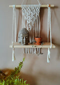 Aain Macrame Wall Hanging Shelf Wood Floating Boho Shelves Handmade Cotton With Wooden Dowel Modern Chic Hand Woven Art Decor Fo