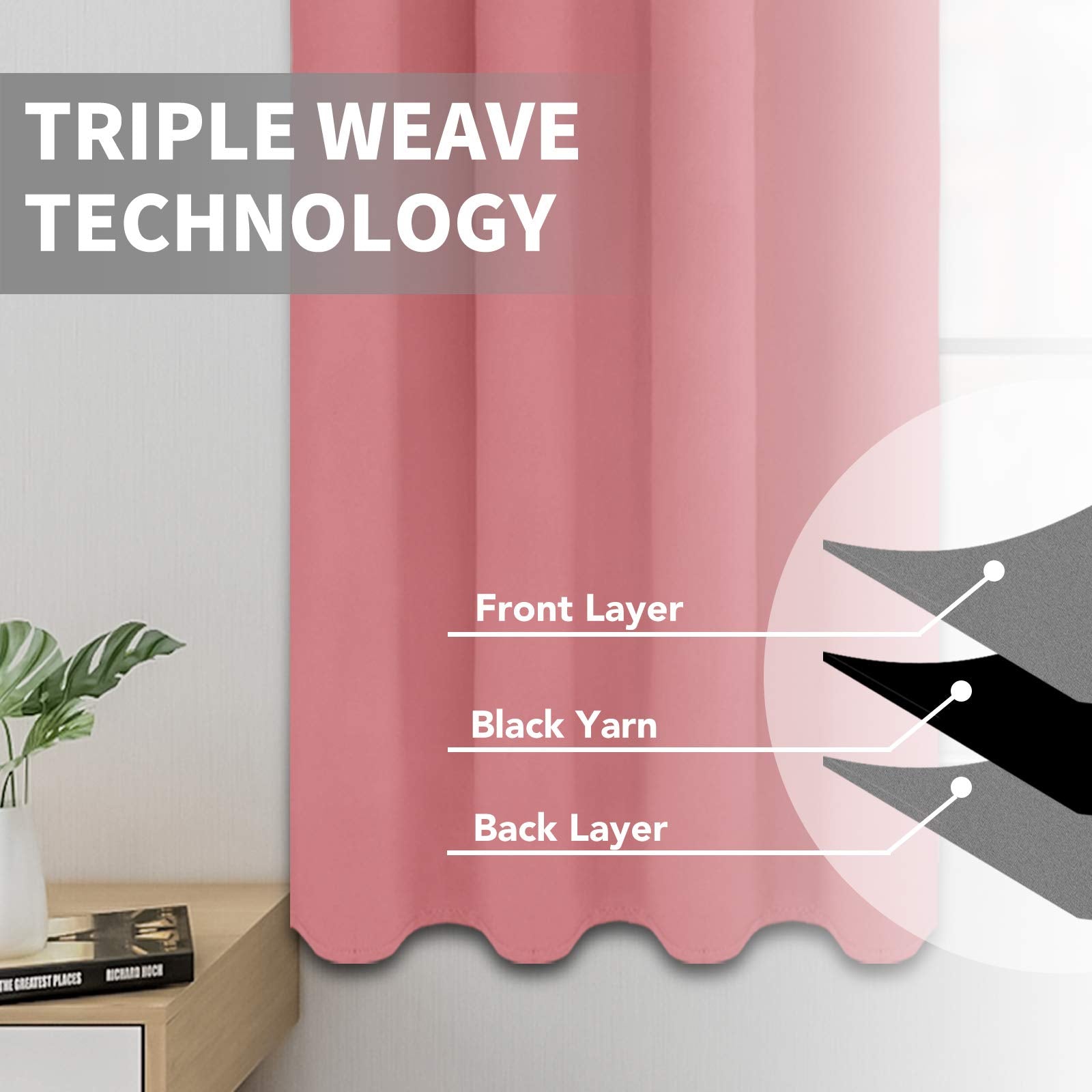 Easy-Going Blackout Curtains For Bedroom, Solid Thermal Insulated Grommet And Noise Reduction Window Drapes, Room Darkening Curtains For Living Room, 2 Panels(52X46 In,Pink)