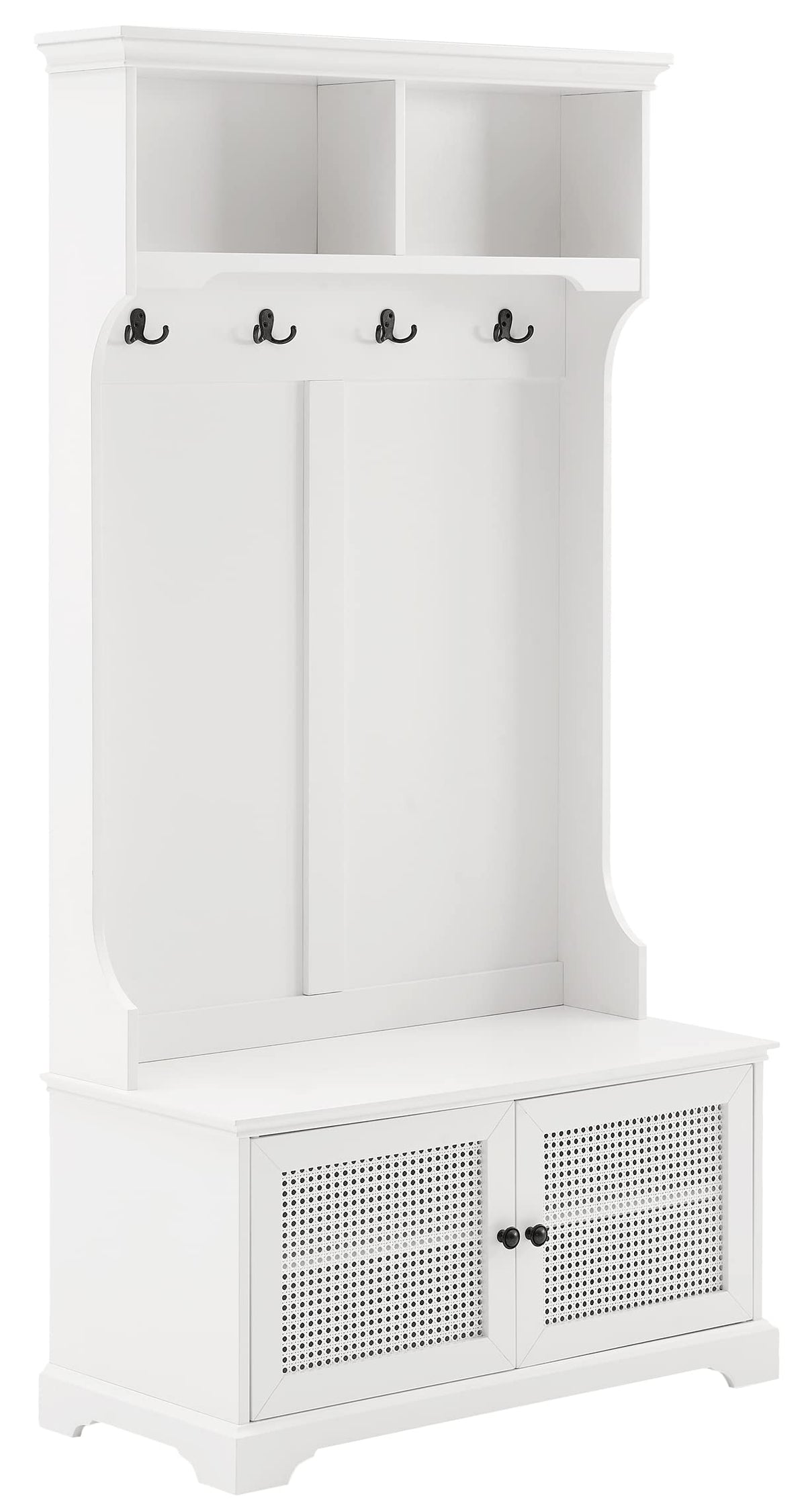 Crosley Furniture Sarah Hall Tree With Shoe Rack Bench And Coat Hooks For Hanging Storage, White