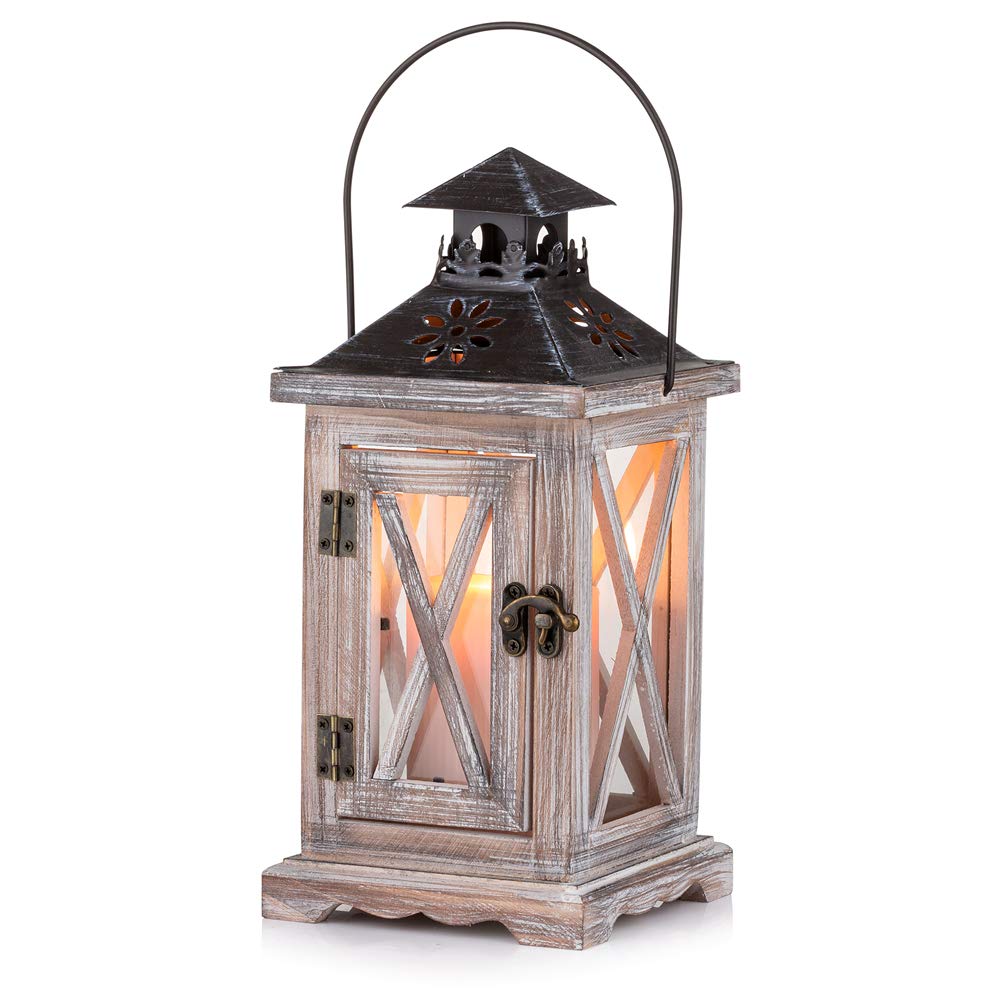 Sziqiqi Wooden Lanterns Rustic Decorative Lantern Centerpiece for Farnhouse Home Decor Wedding Hanging Distressed Moroccan Lante
