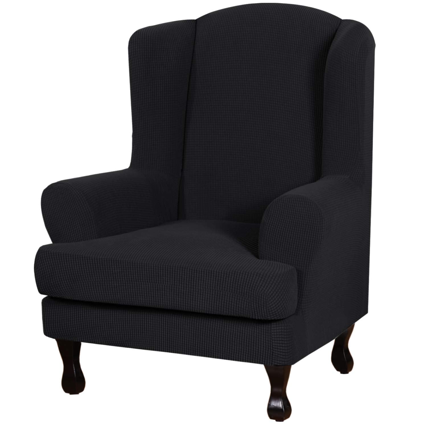 H.Versailtex 2 Piece Stretch Jacquard Wingback Chair Covers Slipcovers Wing Chair Covers (Base Cover Plus Seat Cushion Cover) Fu