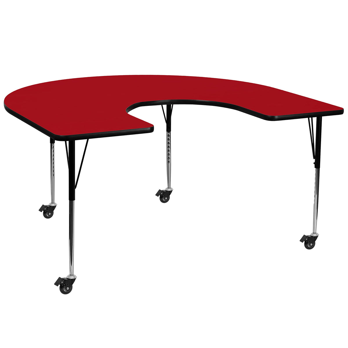 Flash Furniture Wren Mobile 60''W x 66''L Horseshoe Red Thermal Laminate Activity Table - Standard Height Adjustable Legs