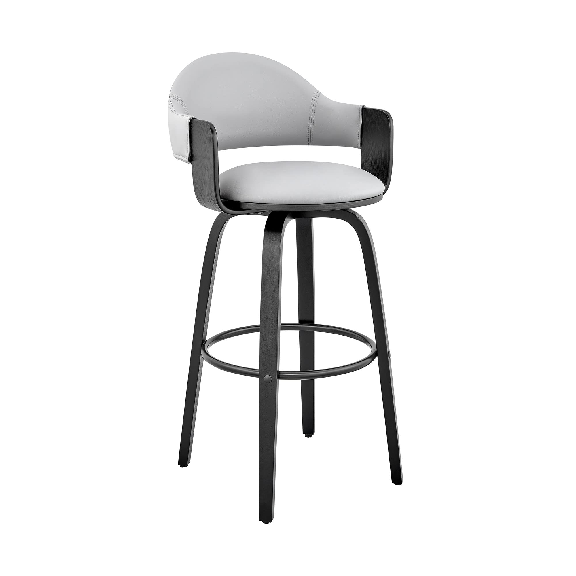 HomeRoots Gray 30' Rich Grey Faux Leather Walnut Wood Bar Stool