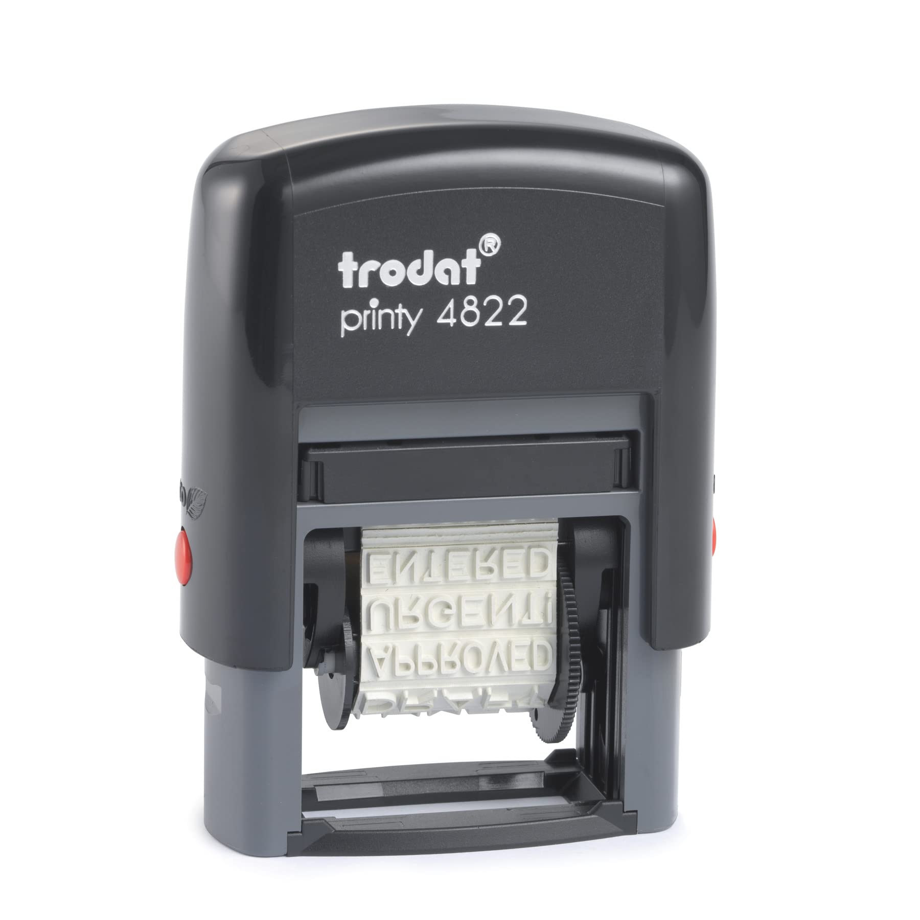 Trodat Printy 4822 Self Inking Rubber Stamp - Dial-A-Phrase, 12 Popular Office Messages In English - Red Ink