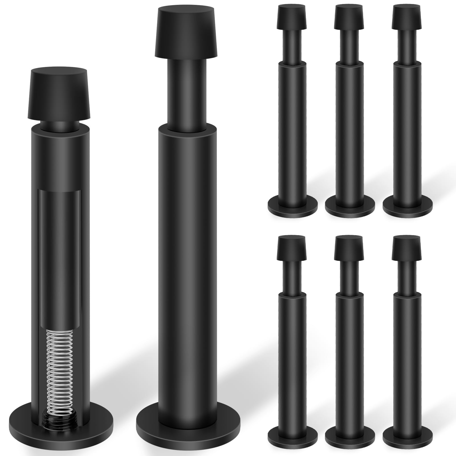 Kolako Door Stopper, 8 Pack Black Door Stops, 4.4 Inch Spring Door Stoppers For Bottom Of Door With Soft Rubber Tip, Modern Door