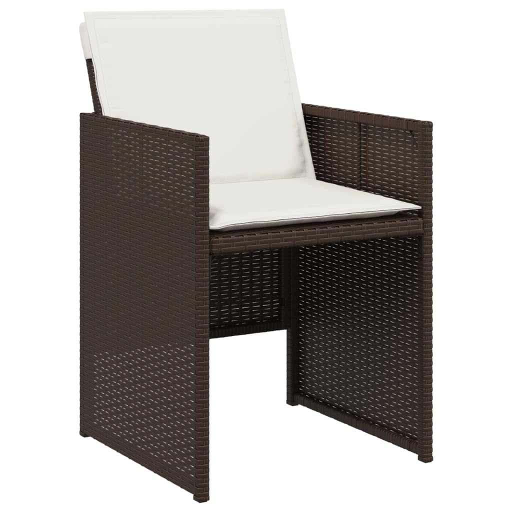 vidaXL Patio Chairs Outdoor Furniture Set 4 Pcs - Brown PE Rattan Chairs with Cushions - Compact Folding Garden Seating