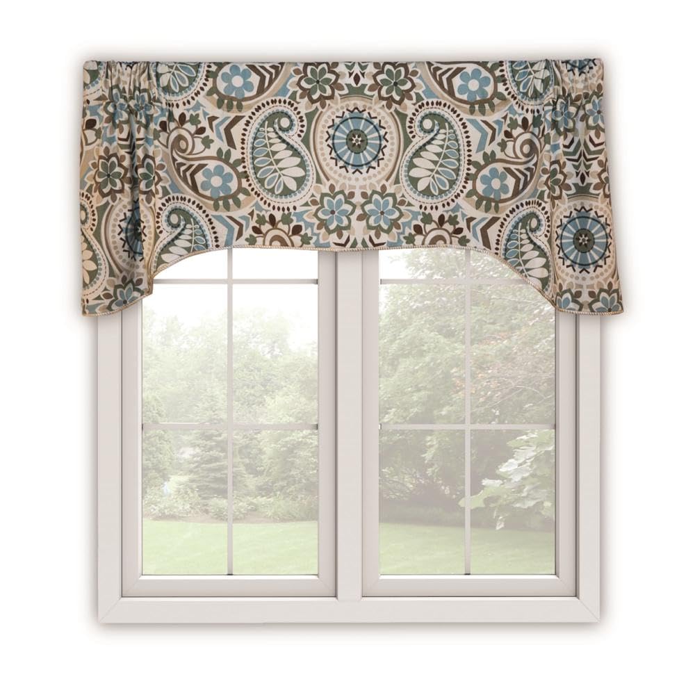 Ellis Curtain Paisley Prism Jacobean Floral Print Lined Arched Valance, 50 by 17-Inch, Latte