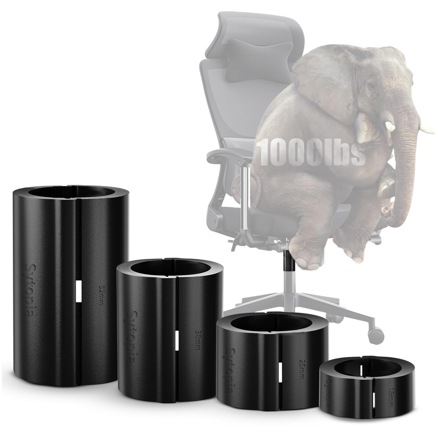 Sytopia Fix Sinking Office Chairs, 4 Pieces Clamps Chair Height Extenders, Stop Gas Cylinder Sliding Down, No Tools Required, Up To 5 Inches, Heavy Duty 1000 Lbs Fit For 95% Swivel Cylinder Piston
