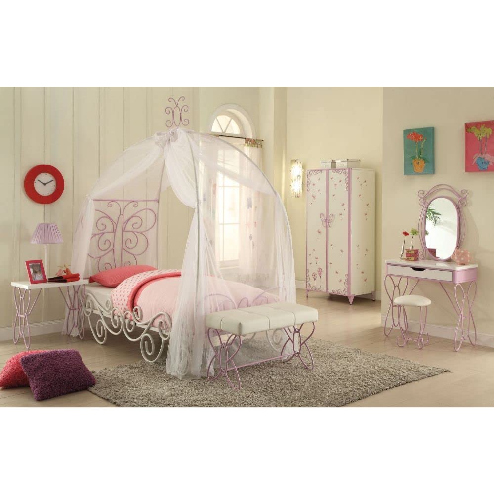 Acme Priya Ii Metal Tube Full Bed With Canopy In White And Light Purple