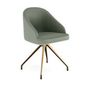 Martha Stewart Sora Stationary Swivel Task Chair With Sloped Arms For Home Office In Sage Faux Leather With Polished Brass Frame