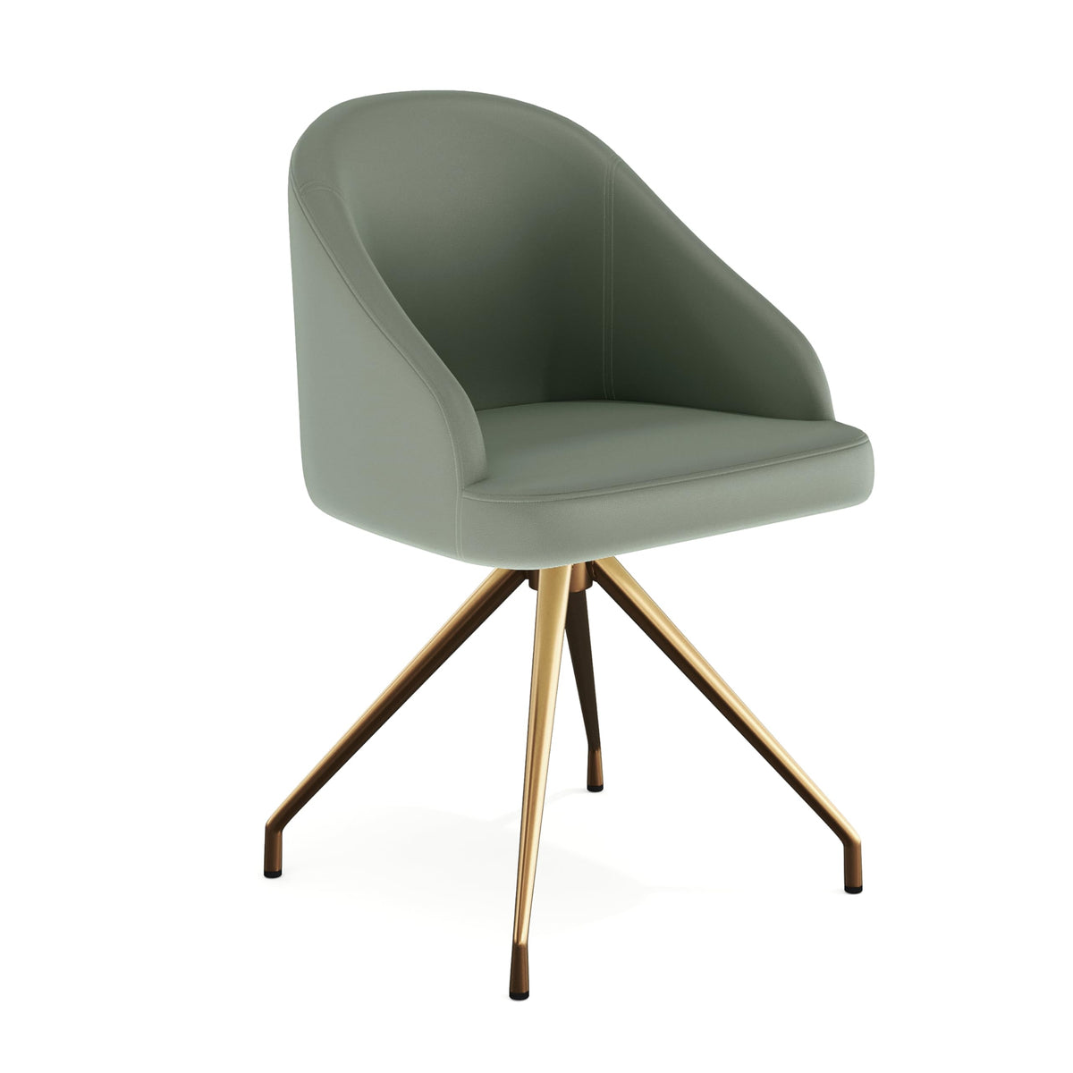 Martha Stewart Sora Stationary Swivel Task Chair With Sloped Arms For Home Office In Sage Faux Leather With Polished Brass Frame