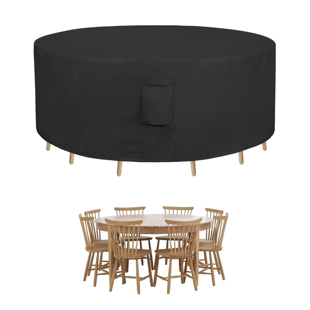 Easy-Going Round Patio Furniture Cover Waterproof Outdoor Dining Table And Chair Cover Anti-Uv Outside Sectional Sofa Set Covers (62' Dia X 28' H, Black)