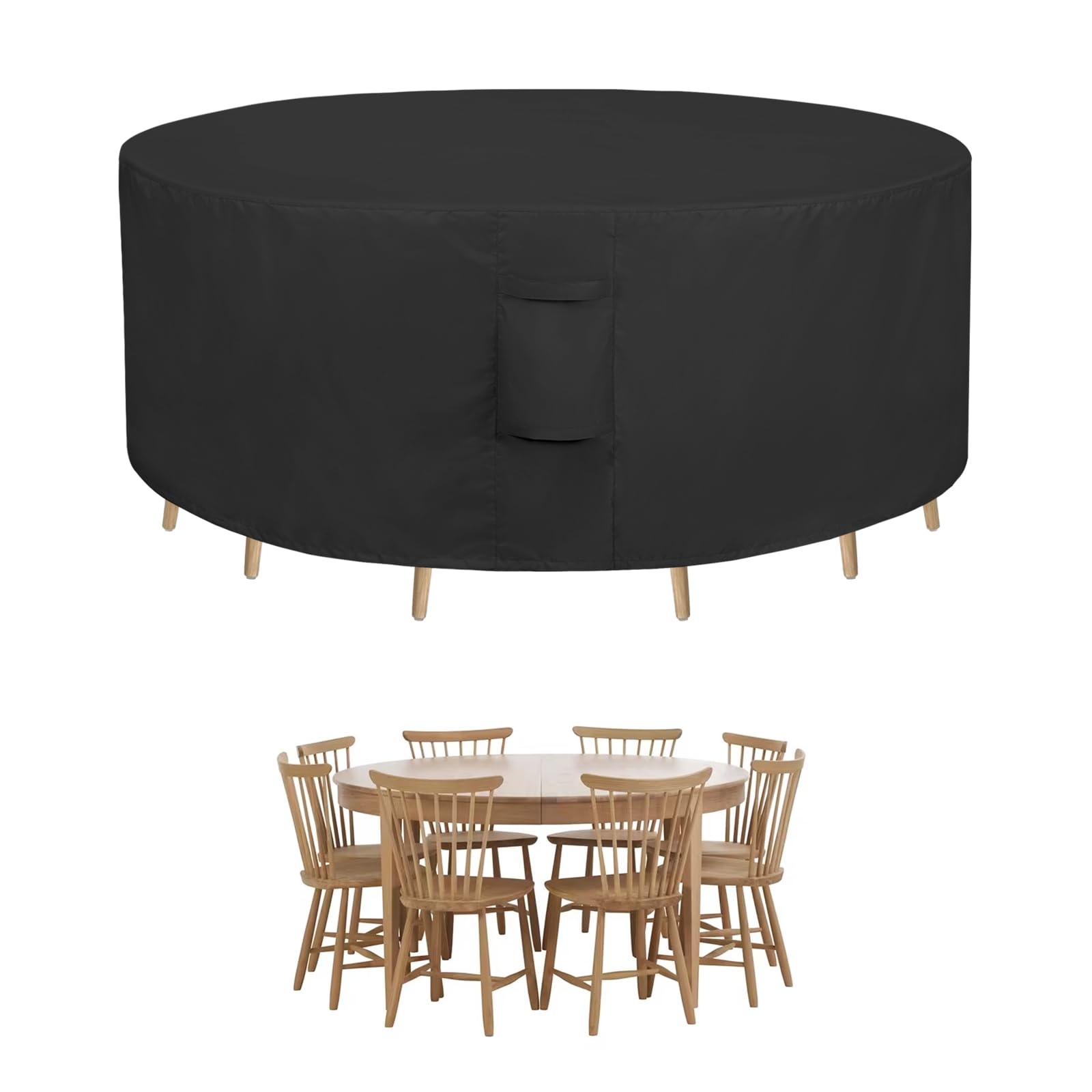 Easy-Going Round Patio Furniture Cover Waterproof Outdoor Dining Table And Chair Cover Anti-Uv Outside Sectional Sofa Set Covers (62' Dia X 28' H, Black)