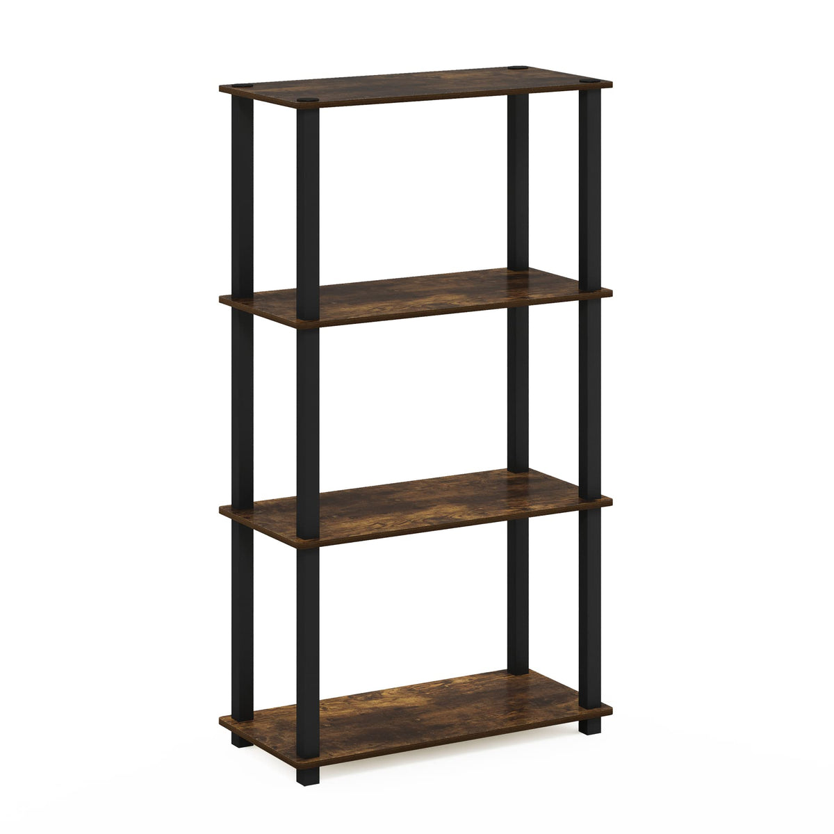 Furinno Turn-S-Tube 4-Tier Compact Multipurpose Shelf Display Rack with Square Tube, Amber Pine/Black