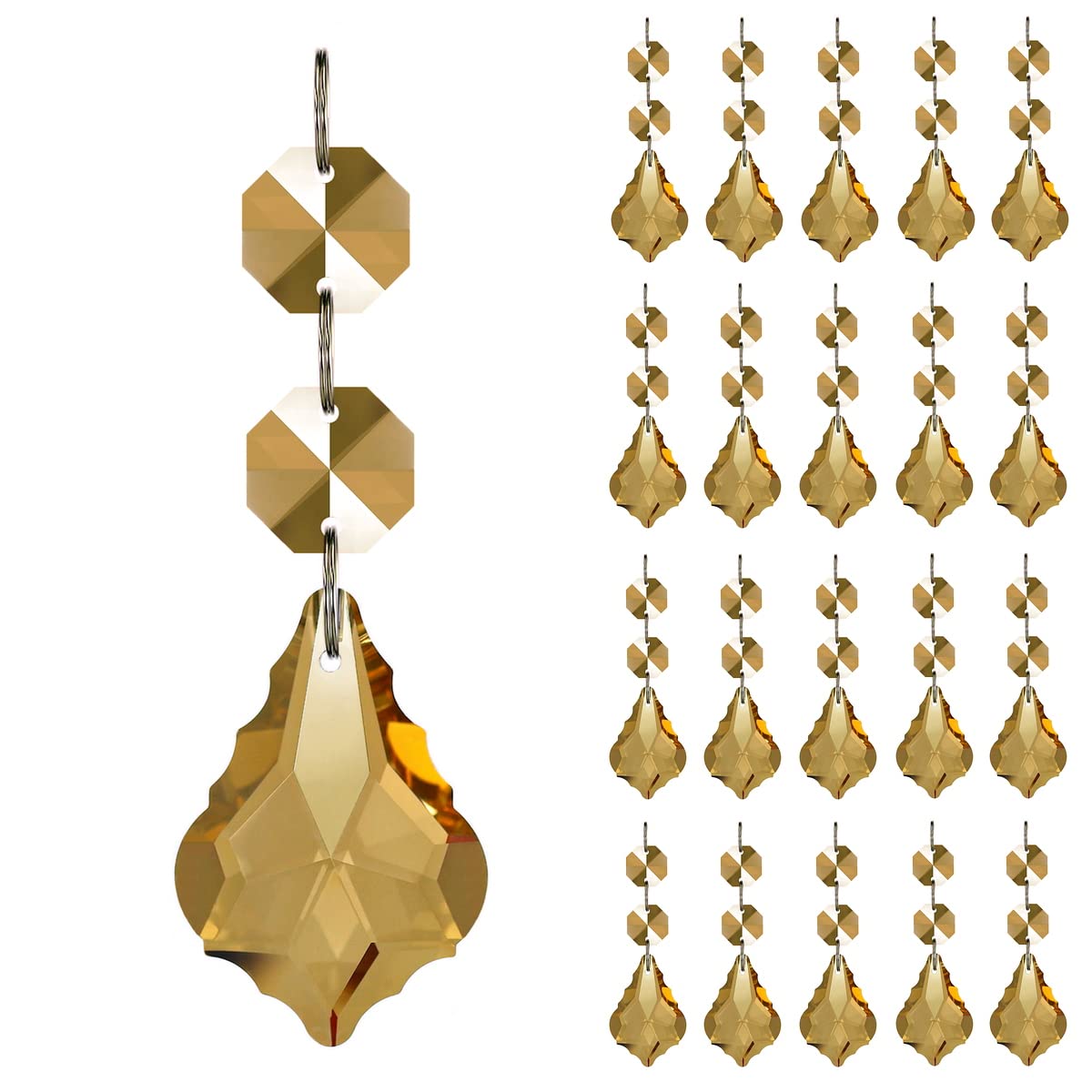 Goldenhaitai 20Pcs Crystal Maple Leaf Chandelier Prisms Replacement Pendant Connected Glass Octagon Beads Chain For Wedding Chri