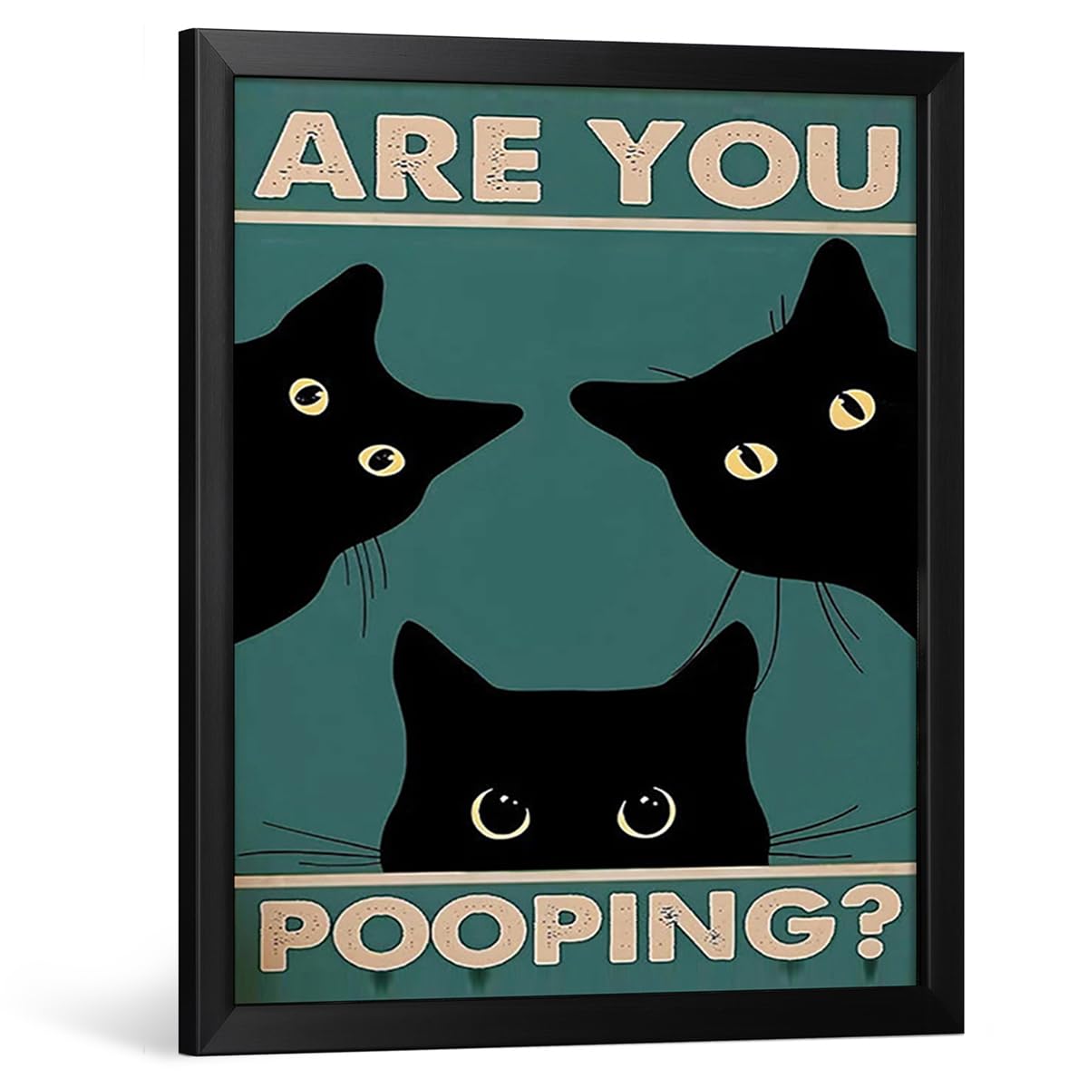 TUXVAKY Black Cat Bathroom Wall Art, Funny Cat Posters for Wall, Are You Pooping Cat Sign Pictures Wall Decor
