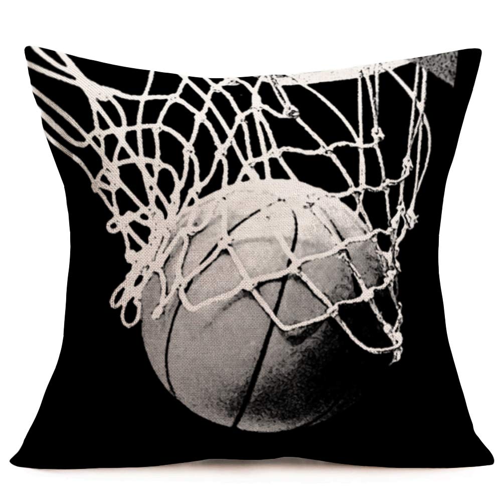 Doitely Popular Ball Sports Throw Pillow Cases Retro Basketball Black Decorative Pillow Covers Cotton Linen Home Decor 18X18 Pil