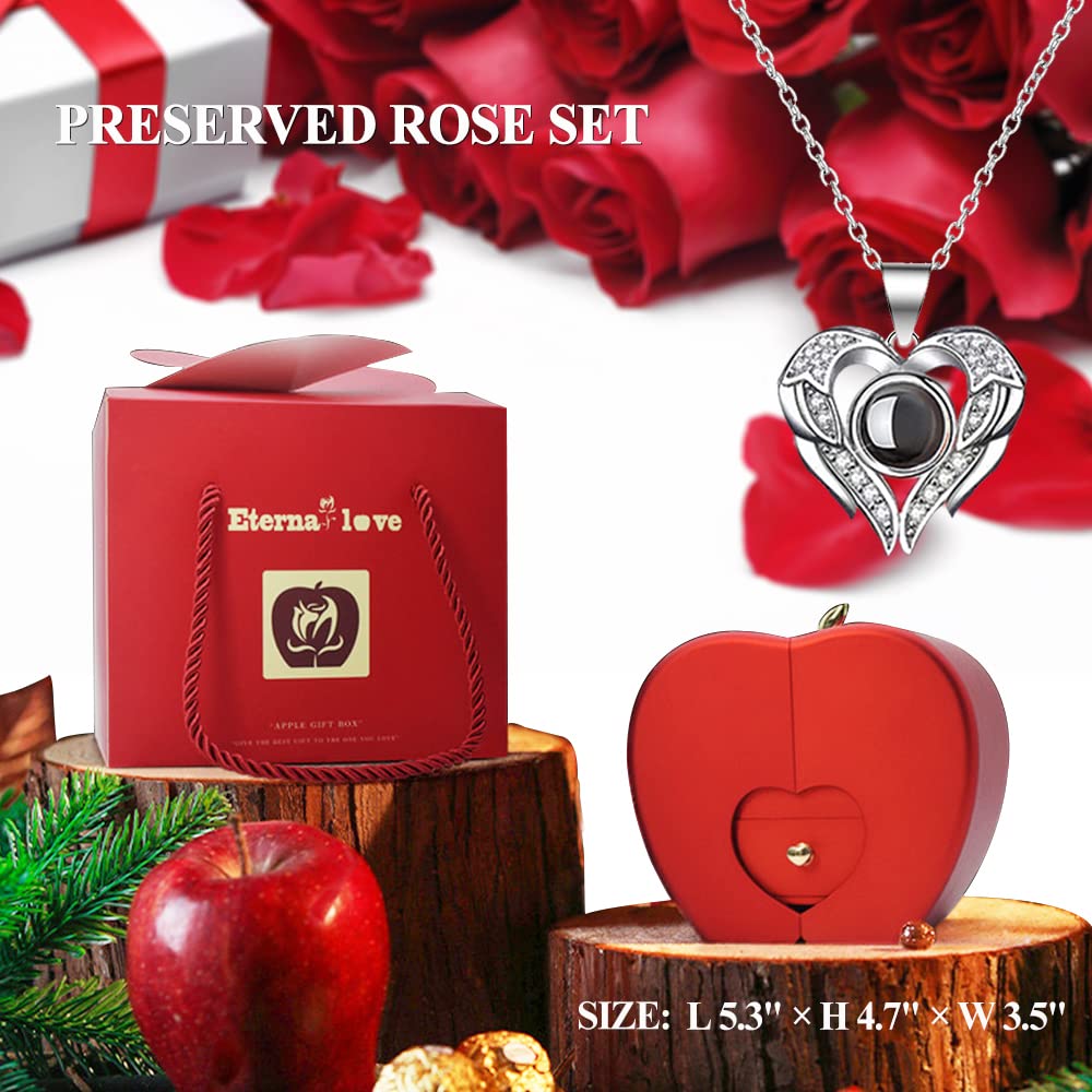 Preserved Real Rose With I Love You Necklace 100 Languages, Gifts For Girlfriend, Women, Mom, Wife, Gifts Idea On Christmas, Val