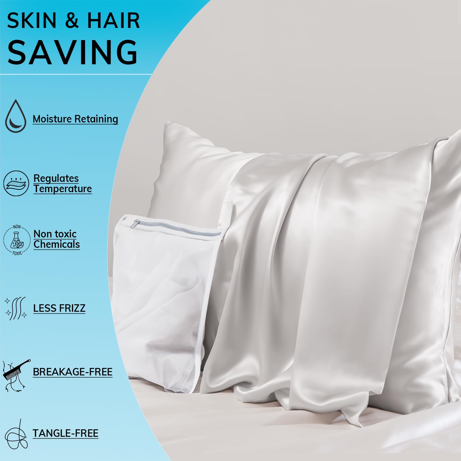 Promeed 23 Momme Kids Silk Pillowcase 2 Pack With Free Laundry Bag, Natural Grade 6A+ Mulberry Silk Travel Toddler Pillow Case S