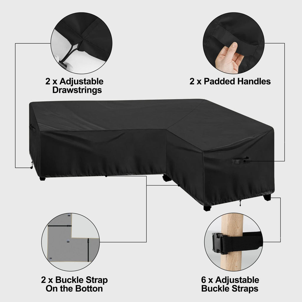 Outdoorlines Waterproof Outdoor Patio Sectional Cover - Uv Resistant & Windproof L-Shaped Patio Furniture Covers For Deck, Lawn And Backyard, 420D Heavy Duty Couch Cover, Right Facing, 104'X83', Black
