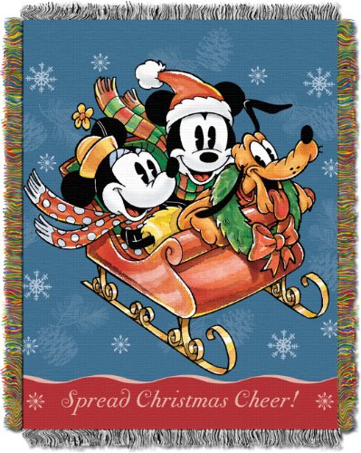 Disneys Mickey Mouse, 'Sleigh Ride' Woven Tapestry Throw Blanket, 48' X 60', Multi Color