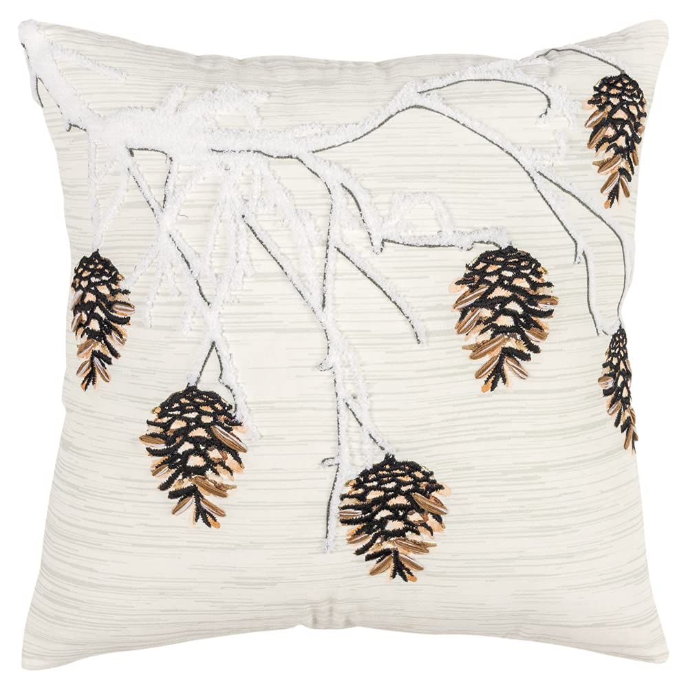 Rizzy Home Winter Branches 20&quot; x 20&quot; Down Pillow with Cotton Duck Cover-Natural