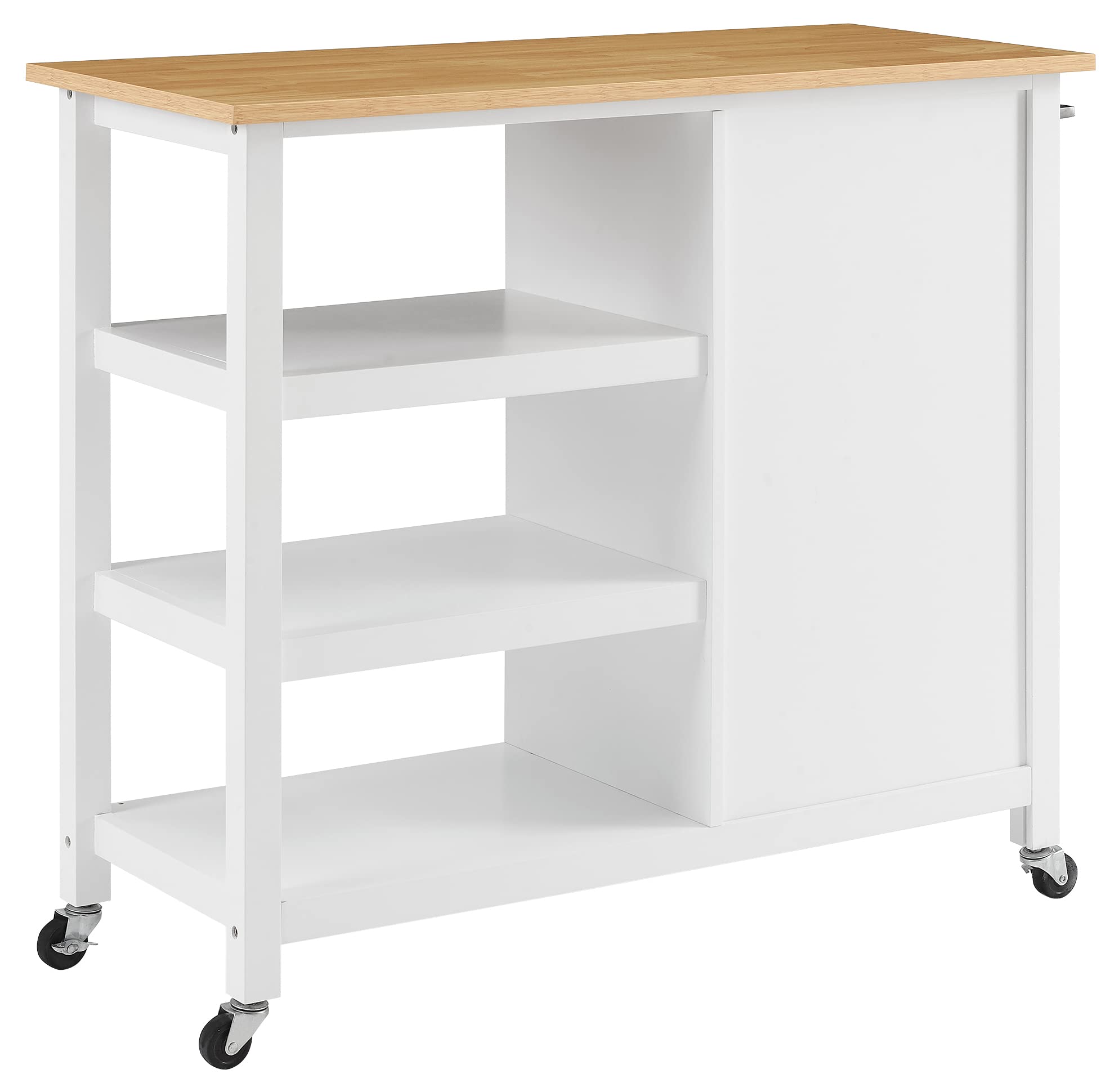 Crosley Furniture Tristan Open Rolling Kitchen Island Cart, Microwave Stand, Coffee Bar, With Shelves, White