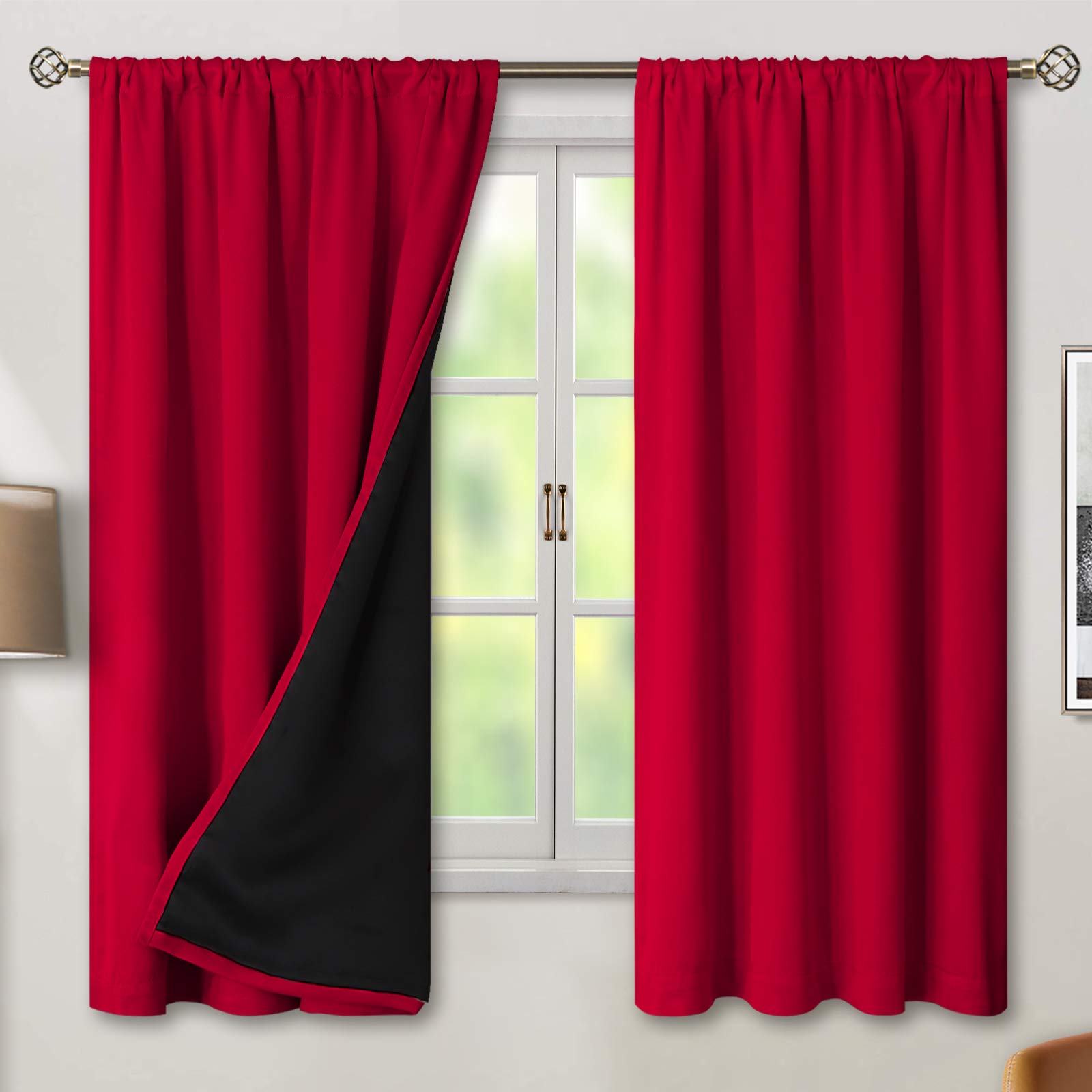 Bgment Blackout Curtains For Bedroom 63 Inch Length 2 Panels Set, Thermal Insulated Bedroom Curtains Christmas Window Curtains R