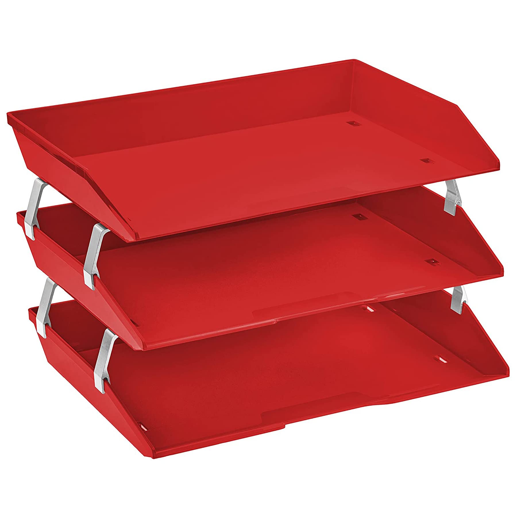 Acrimet Facility 3 Tier Letter Tray Side Load, Desktop File Organizer, Plastic (Solid Red Color)