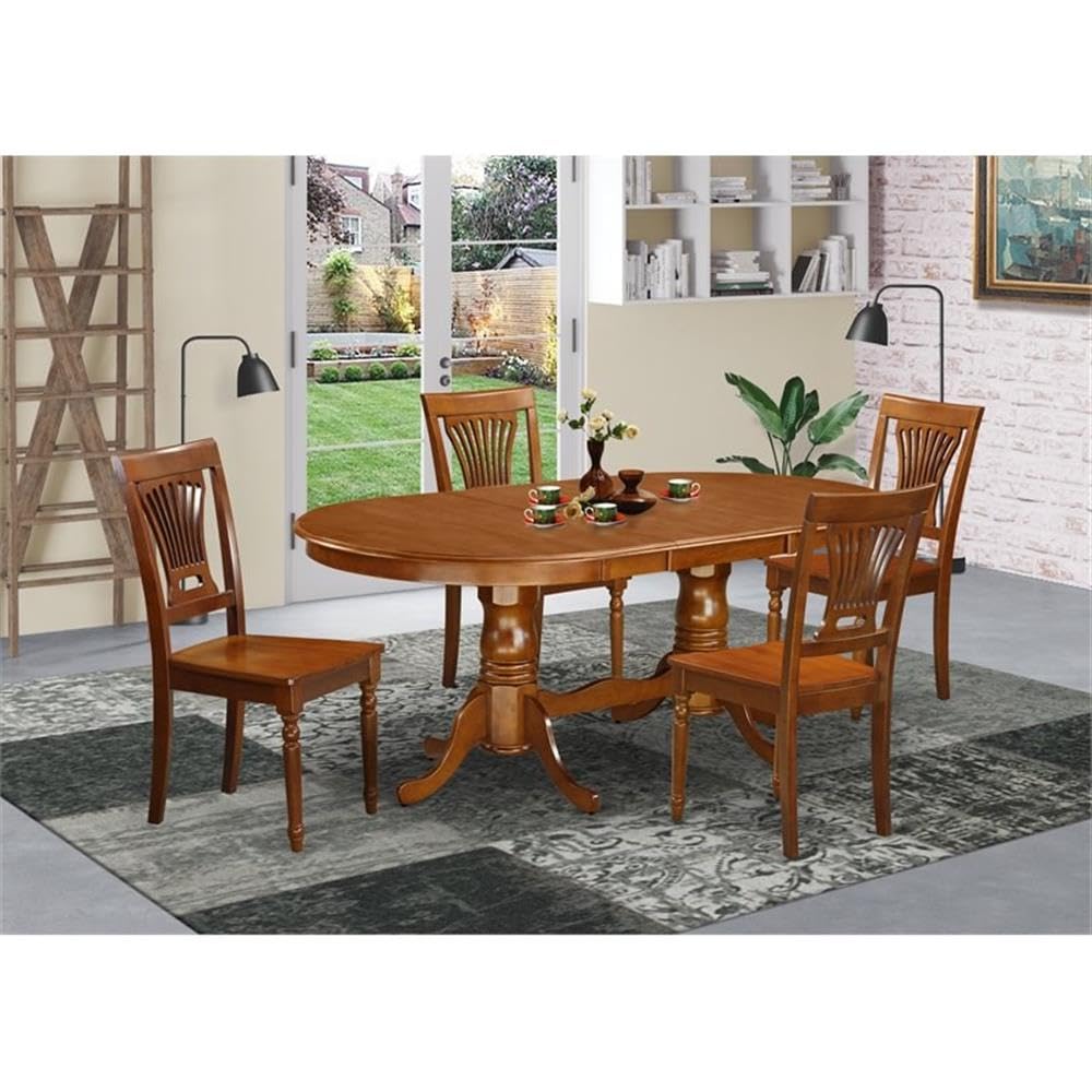 East West Furniture PLAI5-SBR-W 5 Piece Dining Room Furniture Set Includes an Oval Wooden Table with Butterfly Leaf and 4 Kitchen Dining Chairs, 42x78 Inch, Saddle Brown
