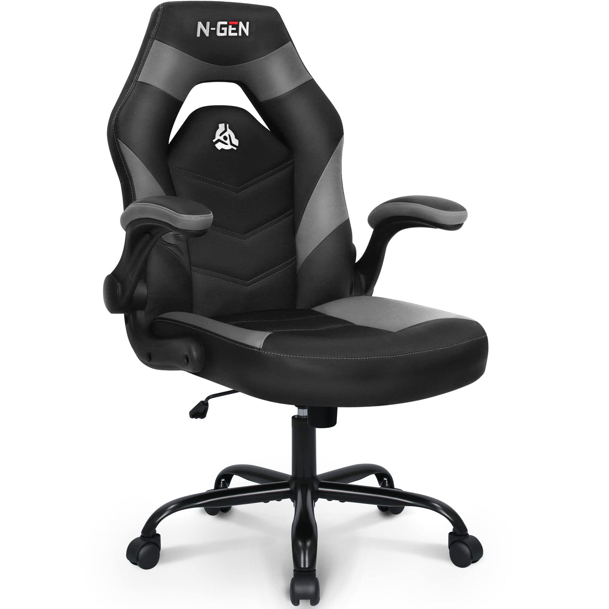 N-Gen Video Gaming Computer Chair Ergonomic Desk Office Chair For Adults With Lumbar Support Flip-Up Arms Adjustable Height Swivel Wheels Pu Leather Executive Design For Home And Office (Grey)