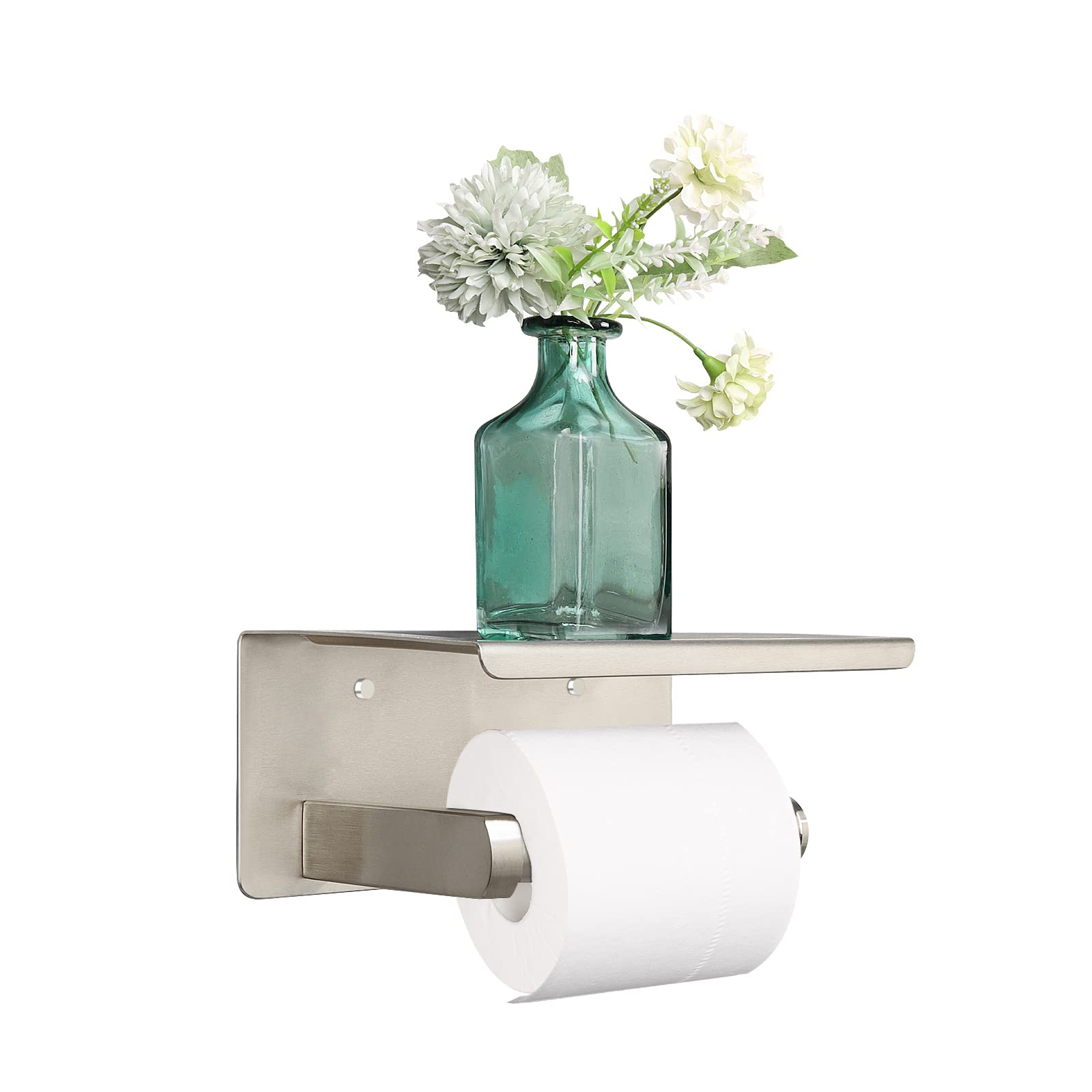 NearMoon Toilet Paper Holder with Shelf, Heavy Duty Bath Toilet Roll Holder with Phone Shelf Tissue Hanger for Bathroom/Kitchen 