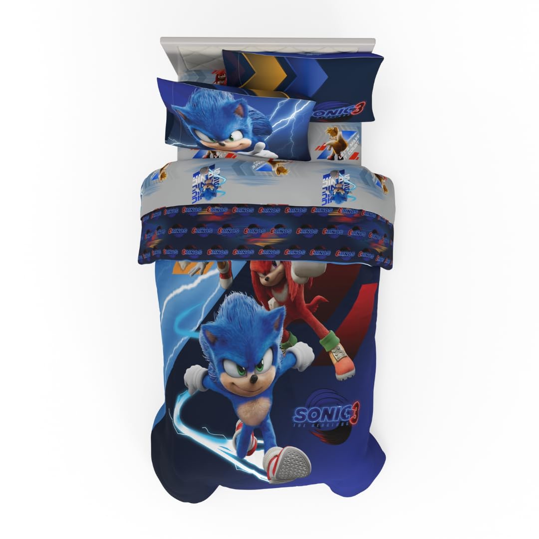 Franco Sonic The Hedgehog 3 Kids Bedding Super Soft Comforter And Sheet Set, 5 Piece Full Size, (Officially Licensed Product)
