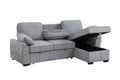 Mackenzie 91W Light Gray Chenille Fabric Reversible Sleeper Sectional with Storage Chaise, Drop-Down Table, Cup Holders and Char