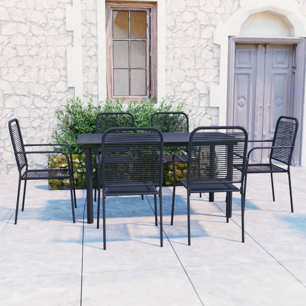 vidaXL 5-Piece Patio Dining Set - Retro Style Outdoor Furniture in Black Powder-Coated Steel and Glass with Cotton Rope Chairs