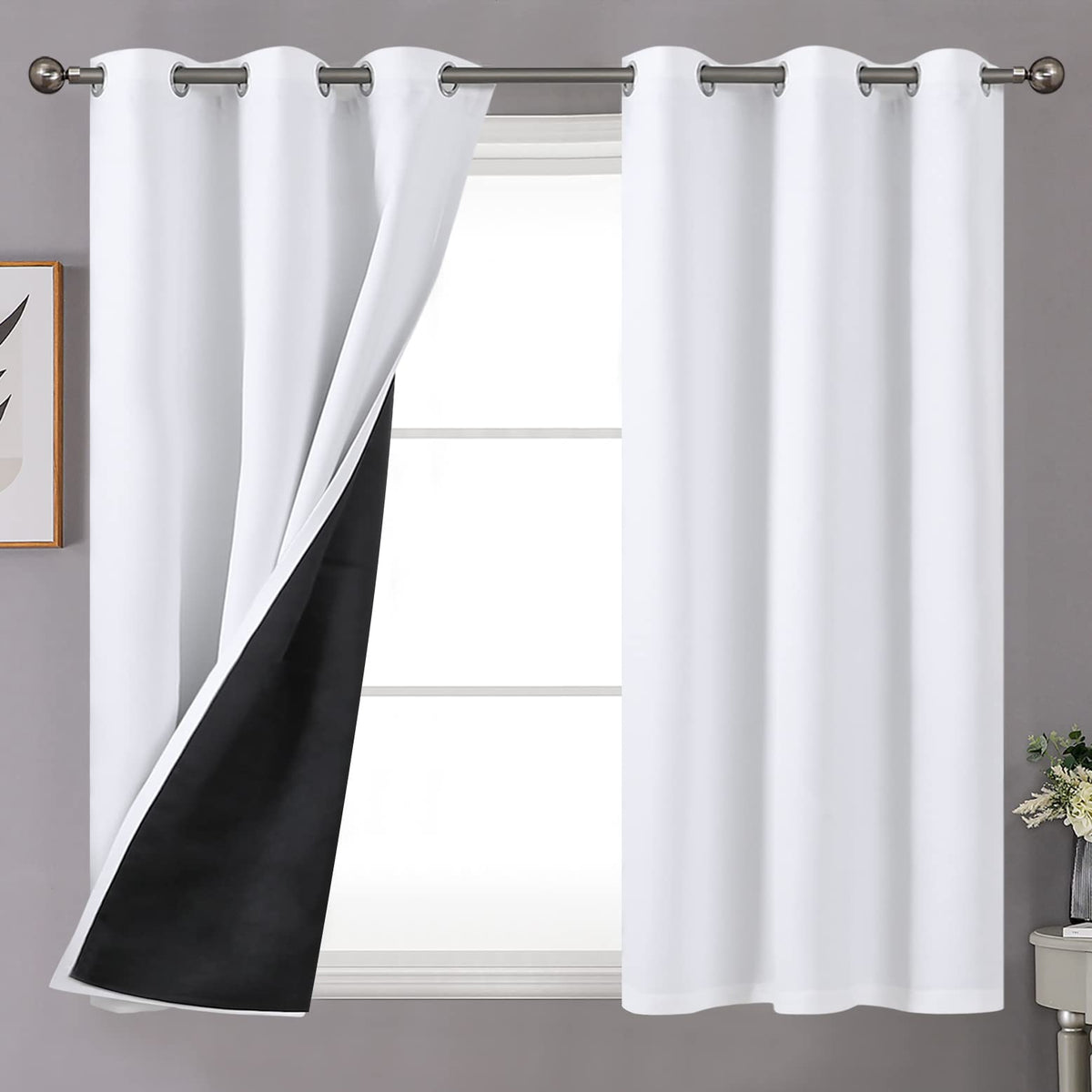 Youngstex Short Blackout Curtains 45 Inches Long For Small Window, Double Layer Grommet Full Light Blocking Thermal Drapes For B