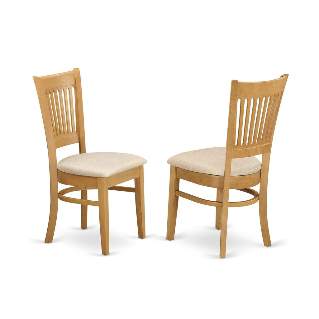 East West Furniture Dublin 5 Piece Kitchen Set Includes a Round Dining Room Table with Dropleaf and 4 Linen Fabric Upholstered Chairs, 42x42 Inch, DLVA5-OAK-C