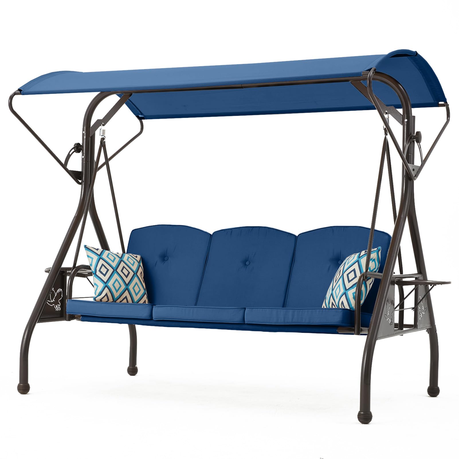 Zzw Patio Swing With Canopy 800Lbs Ultra Load Outdoor Swing With Cup Holder 3-Seat Porch Swing For Adults Heavy Duty Patio Swing