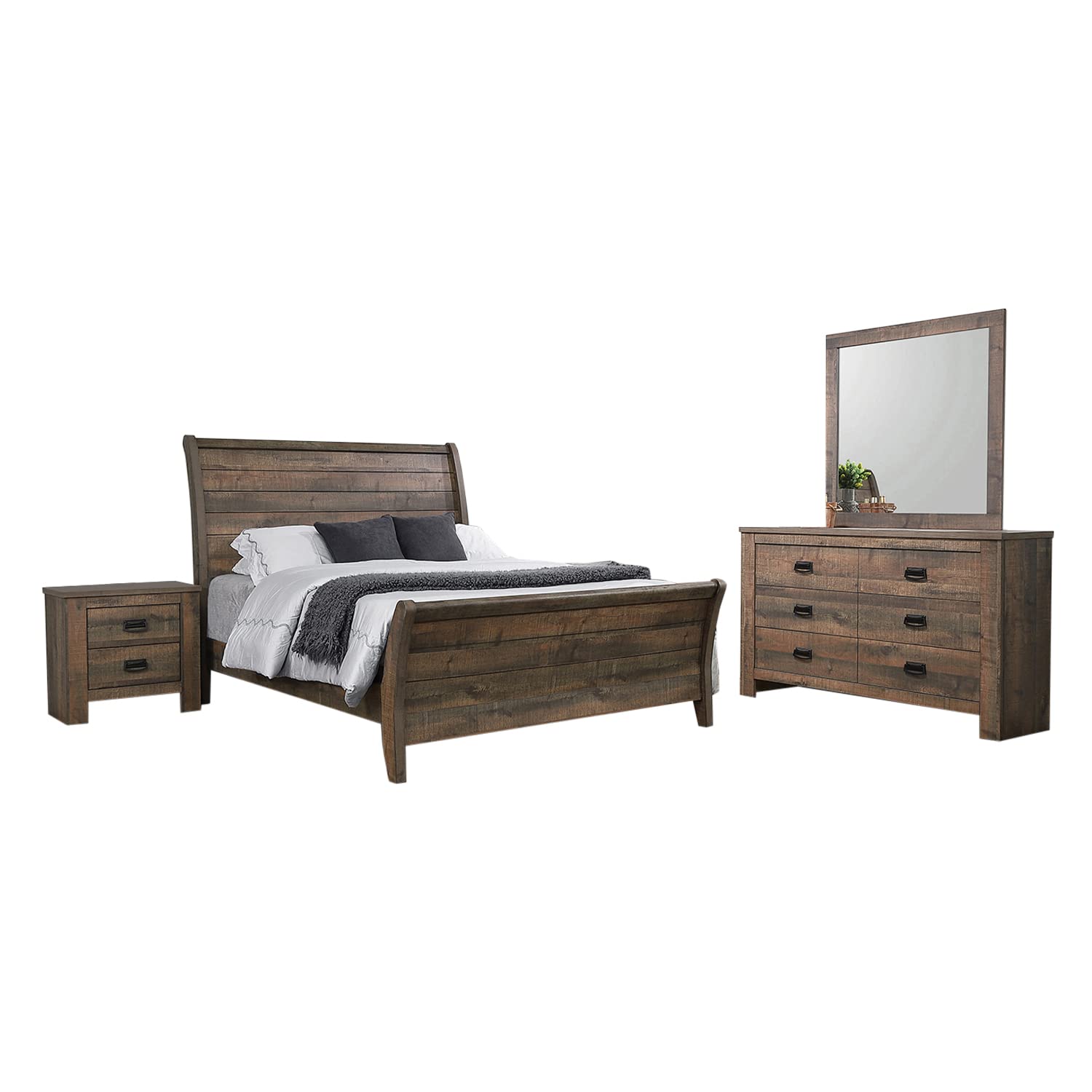 Coaster Frederick California King Bed 4-Piece Set, Weathered Oak