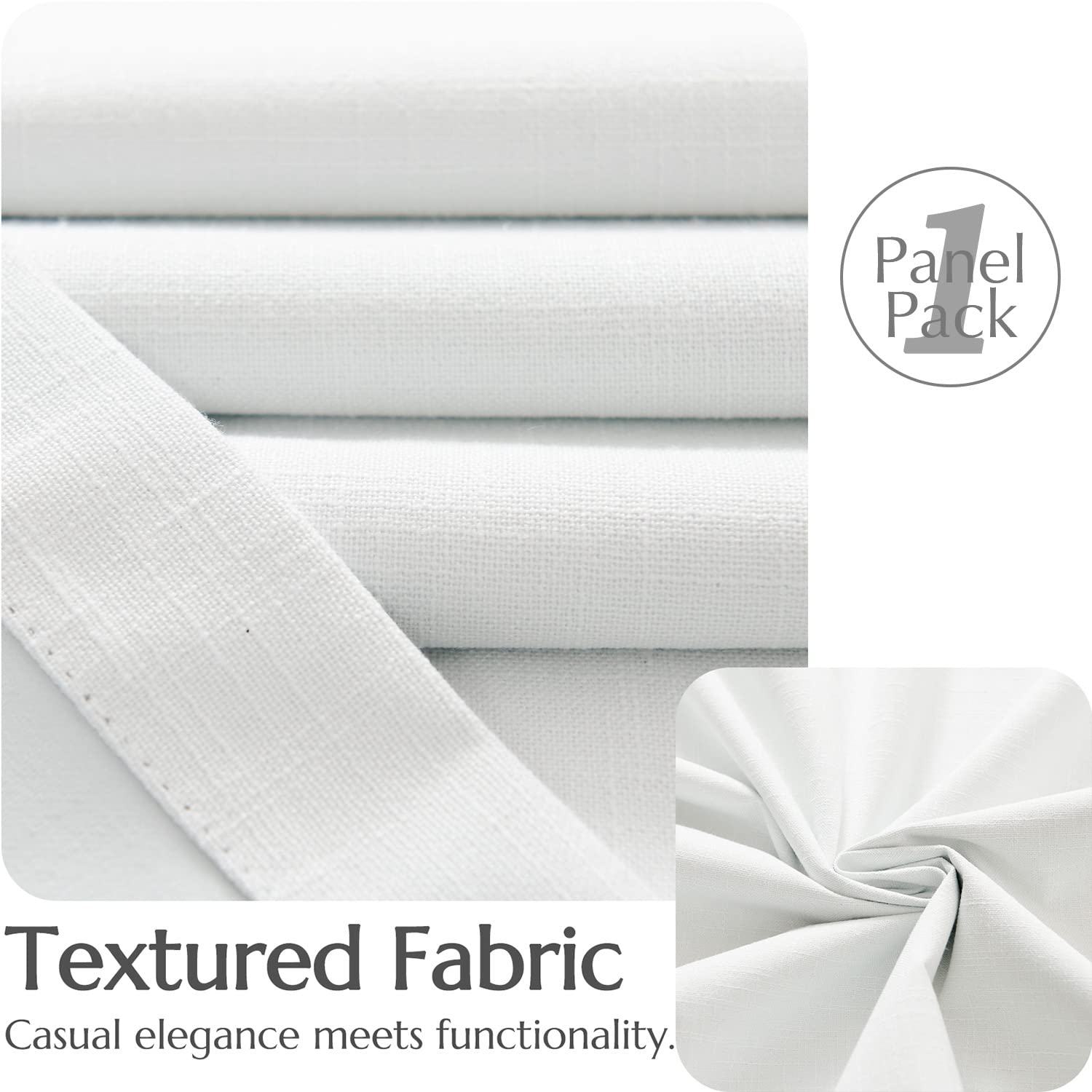 Jinchan Linen Fabric Curtain Room Darkening Window Treatment For Bedroom 72 Inch Long Thermal Insulated Living Room Curtain White 1 Panel