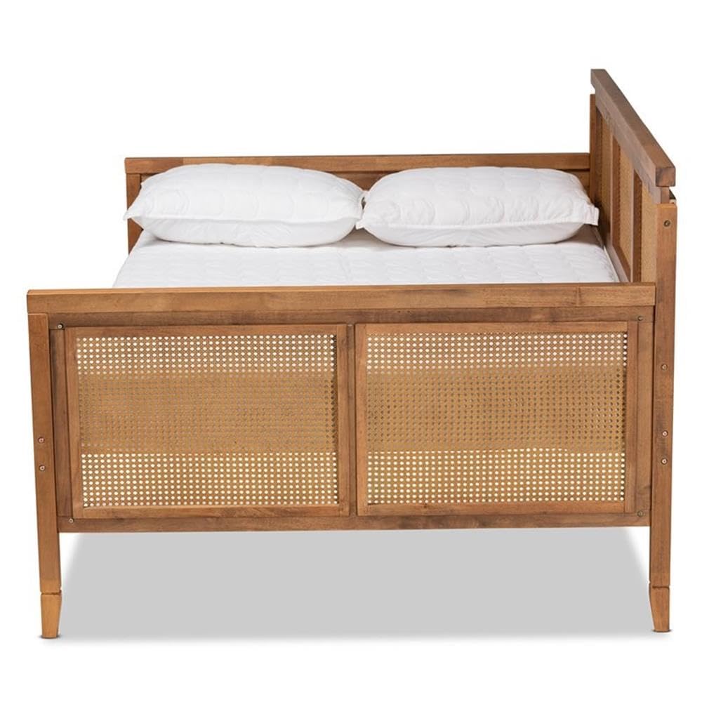 Baxton Studio Toveli Vintage French Inspired Ash Walnut Finished Wood and Synthetic Rattan Full Size Daybed