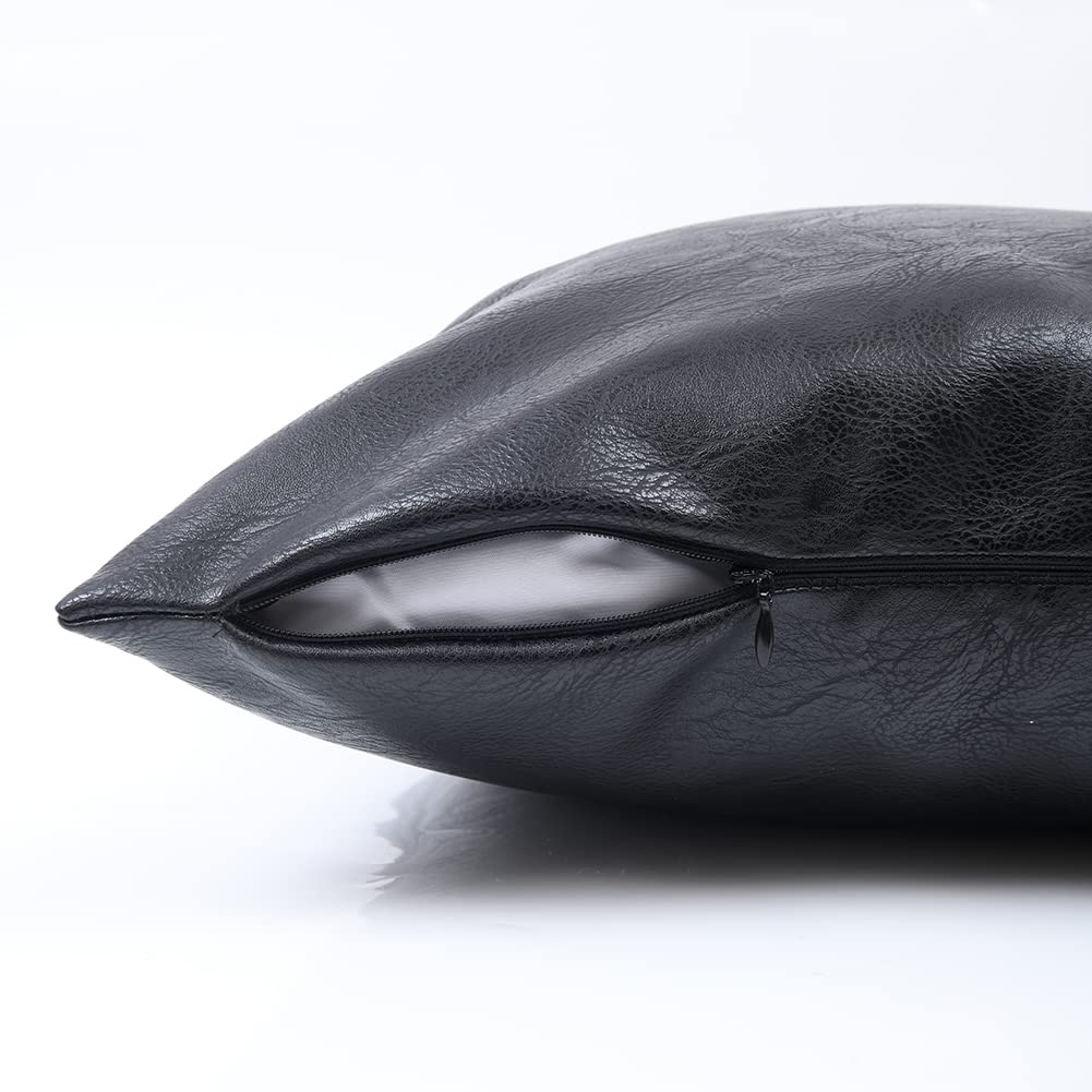 Fancy Homi 2 Packs Black Long Lumbar Faux Leather Decorative Throw Pillow Covers 12X24 Inch For Living Room Couch Bed Sofa, Boho