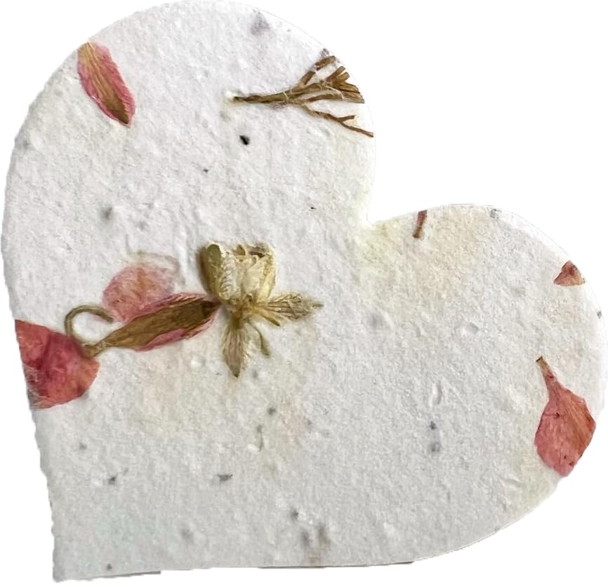 Large Pink Heart Shape Seed And Petal Embedded Handmade Paper Tags #24S Set Of 24