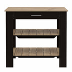 HomeRoots Black - Light Oak Particle Board Light Oak and Black Kitchen Island with Drawer and Two Open Shelves