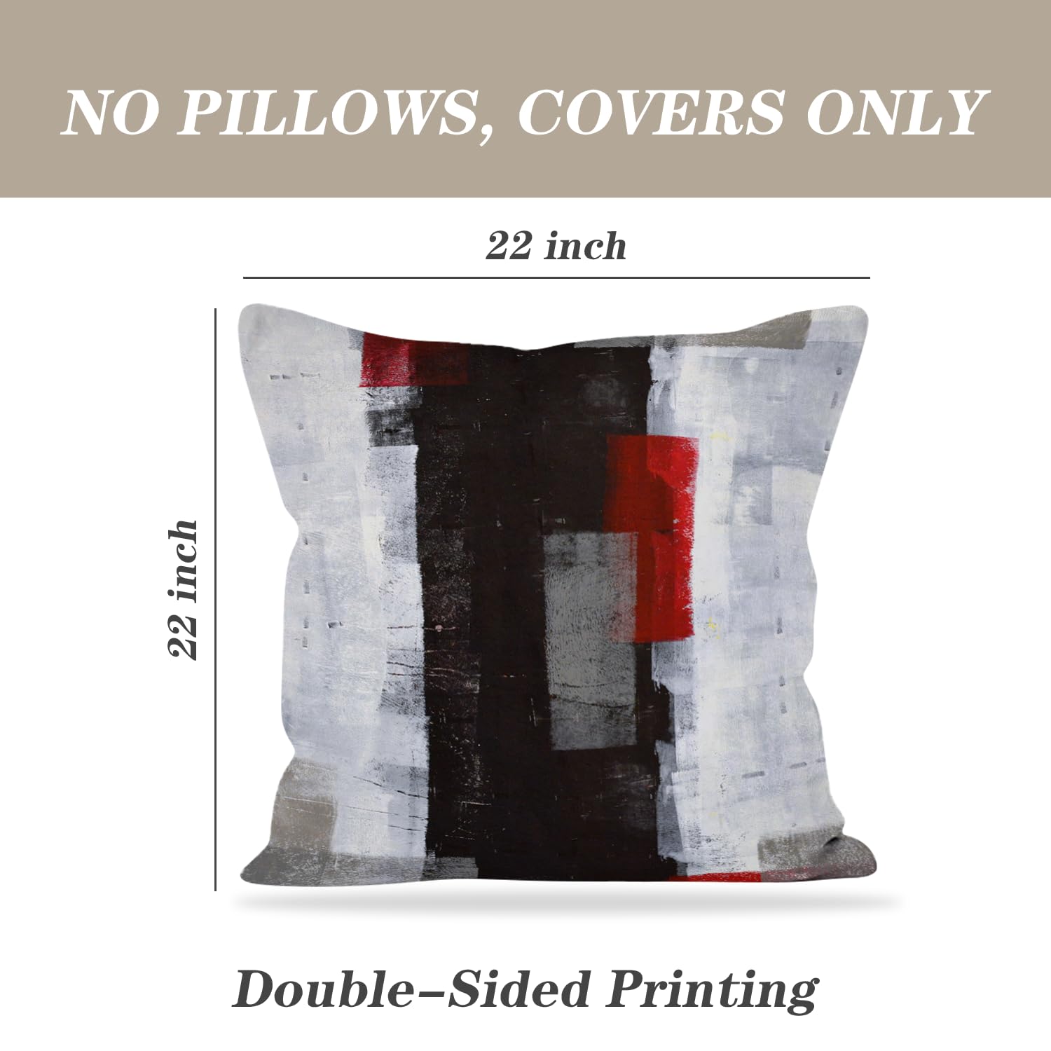 Alricc Red And Grey Pillow Cover, Modern Black White Decorative Throw Pillow Cushion Cover For Bedroom Sofa Living Room 22 X 22